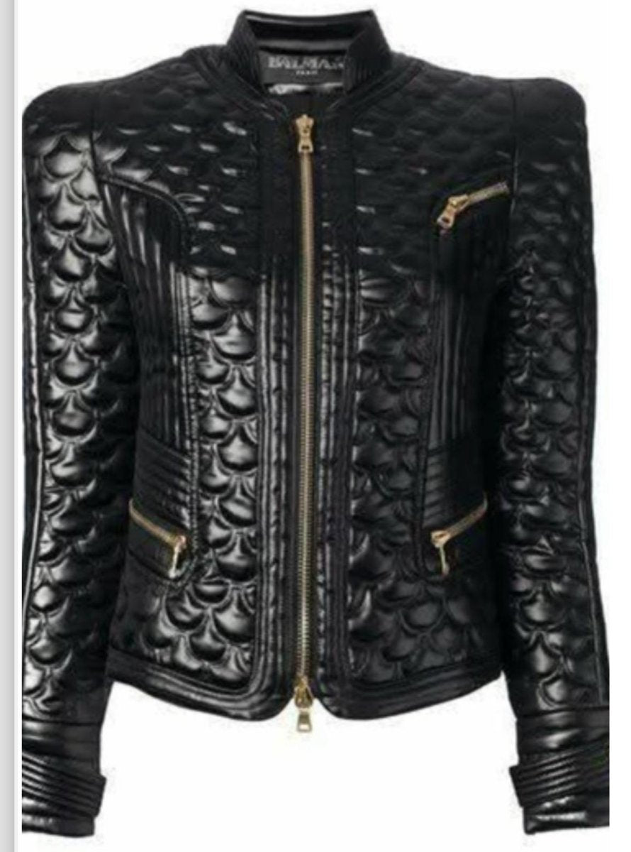 Black Quilted Dragon Scale Leather Jacket - RUGGAN