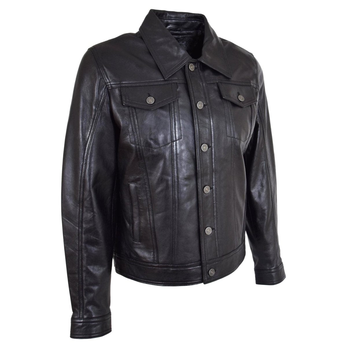 Men's Classic Black Leather Trucker Jacket - RUGGAN