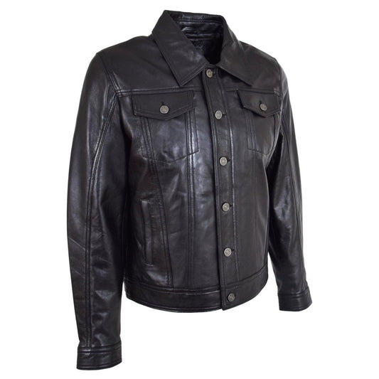 Men's Classic Black Leather Trucker Jacket - RUGGAN
