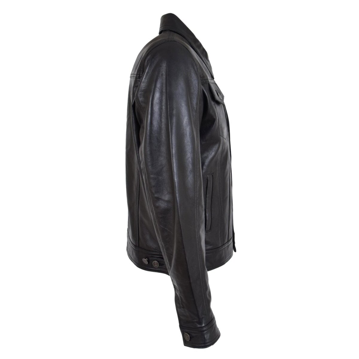Men's Classic Black Leather Trucker Jacket - RUGGAN