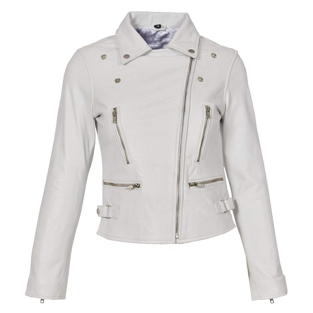 Classic Moto Leather Jacket - Light Grey - RUGGAN