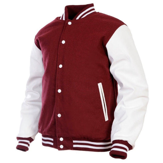 Classic Varsity Leather Burgundy & White Jacket - RUGGAN