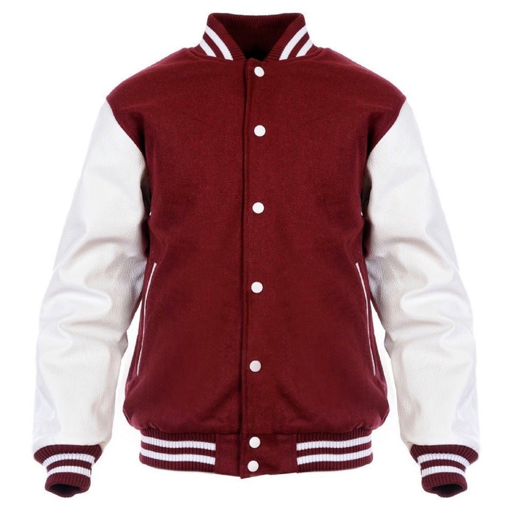 Classic Varsity Leather Burgundy & White Jacket - RUGGAN