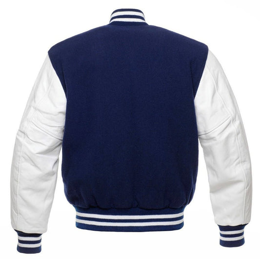 Classic Varsity Leather Jacket - Navy & White - RUGGAN