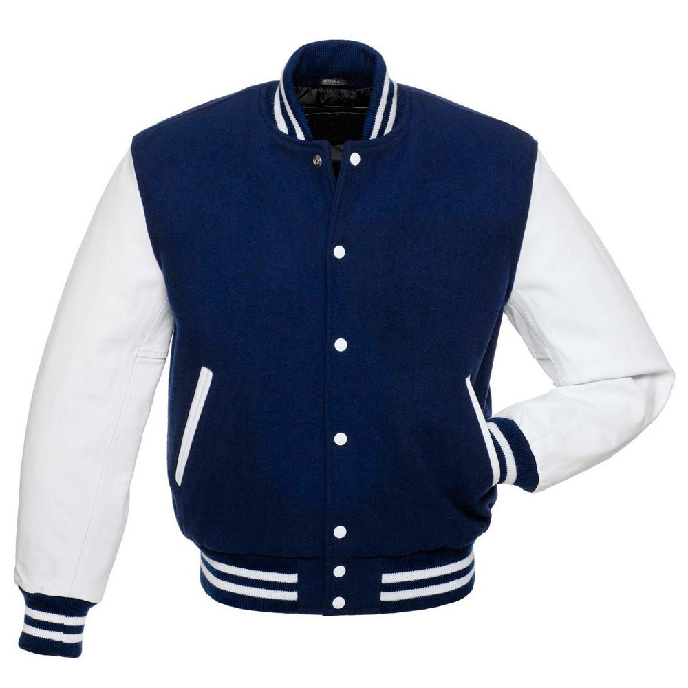Classic Varsity Leather Jacket - Navy & White - RUGGAN