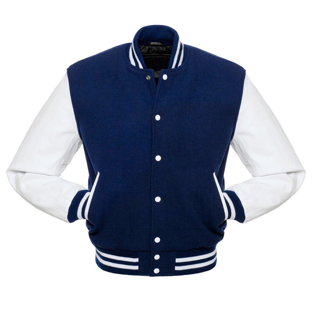 Classic Varsity Leather Jacket - Navy & White - RUGGAN