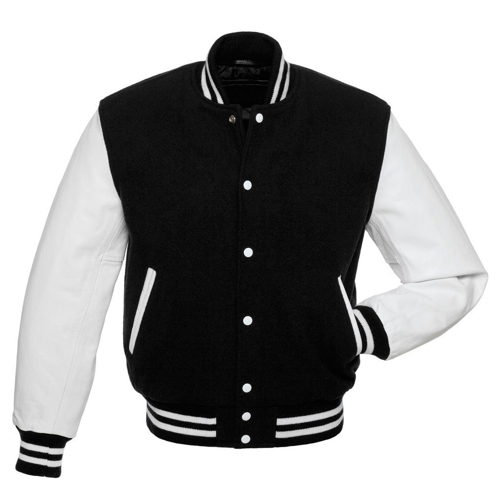 Classic Varsity Leather Jacket - Timeless Style Meets Modern Comfort Black & White - RUGGAN