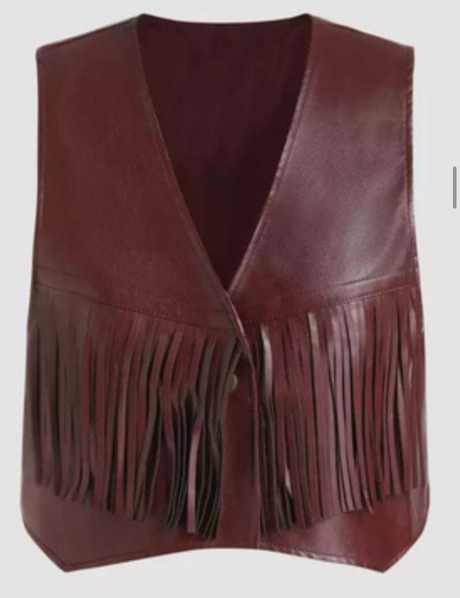 Genuine Leather Fringe Vest - Rich Burgundy - RUGGAN