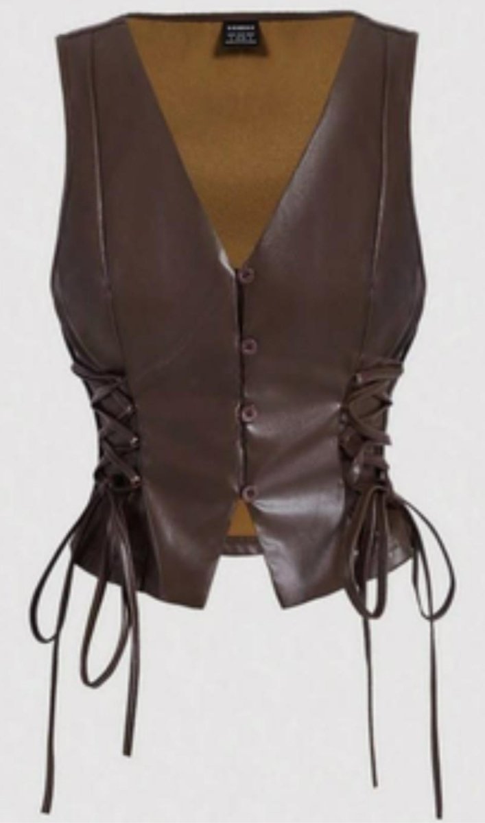 Genuine Leather Lace - Up Vest - Classic Brown - RUGGAN
