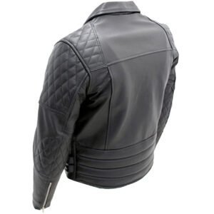 Men’s Black Biker Leather Jacket – Quilted Shoulder Cowhide Moto Style with Asymmetrical Zipper - RUGGAN