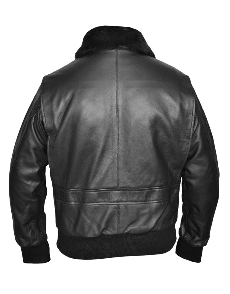 Men’s Black G - 1 Leather Bomber Jacket – Classic Aviator Style with Fur Collar - RUGGAN