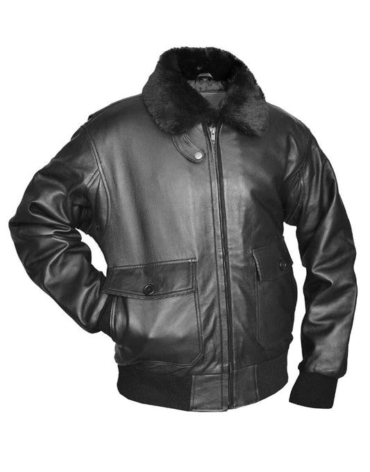 Men’s Black G - 1 Leather Bomber Jacket – Classic Aviator Style with Fur Collar - RUGGAN