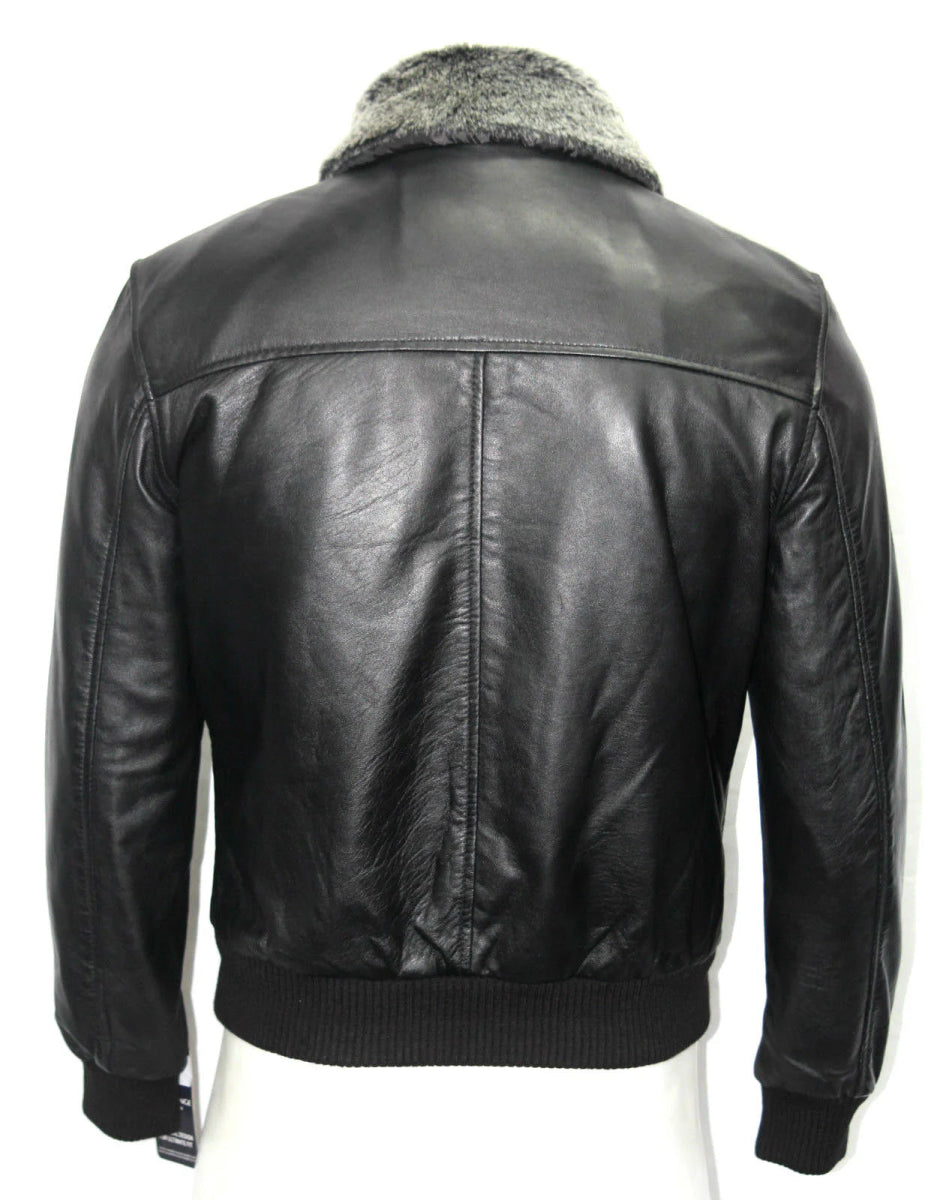 Men’s Black Leather Bomber Jacket - RUGGAN