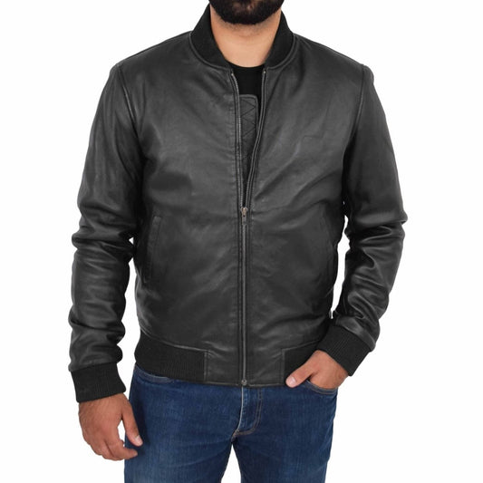Premium Black Leather Bomber Jacket - Classic Style Meets Modern Comfort - RUGGAN