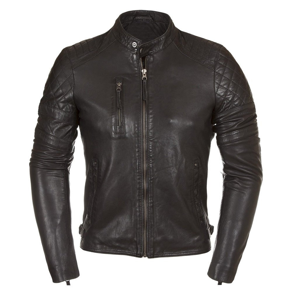 Men's Premium Black Leather Moto Jacket - RUGGAN