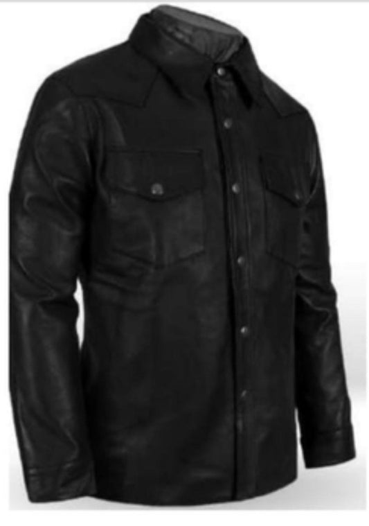 Premium Black Leather Shirt Jacket - Genuine Leather - RUGGAN