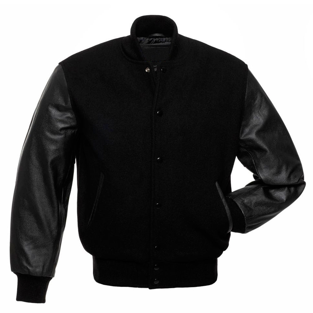 Premium Black Varsity Leather Jacket - Classic Americana Style - RUGGAN