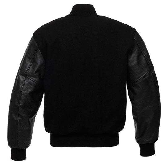 Premium Black Varsity Leather Jacket - Classic Americana Style - RUGGAN