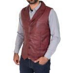 Premium Burgundy Leather Vest - Classic Tailored Style - RUGGAN