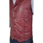 Premium Burgundy Leather Vest - Classic Tailored Style - RUGGAN