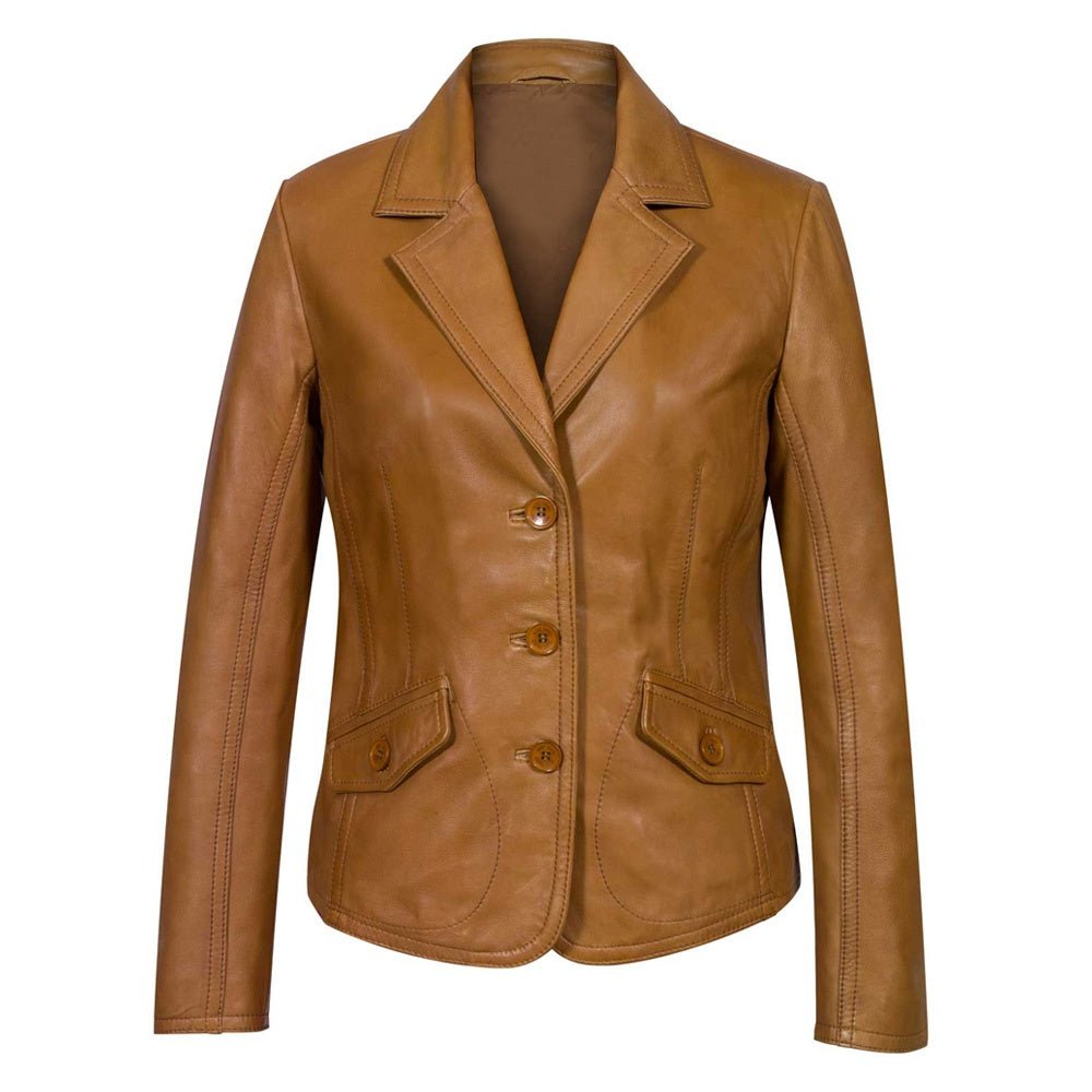 Premium Cognac Leather Blazer Jacket - RUGGAN
