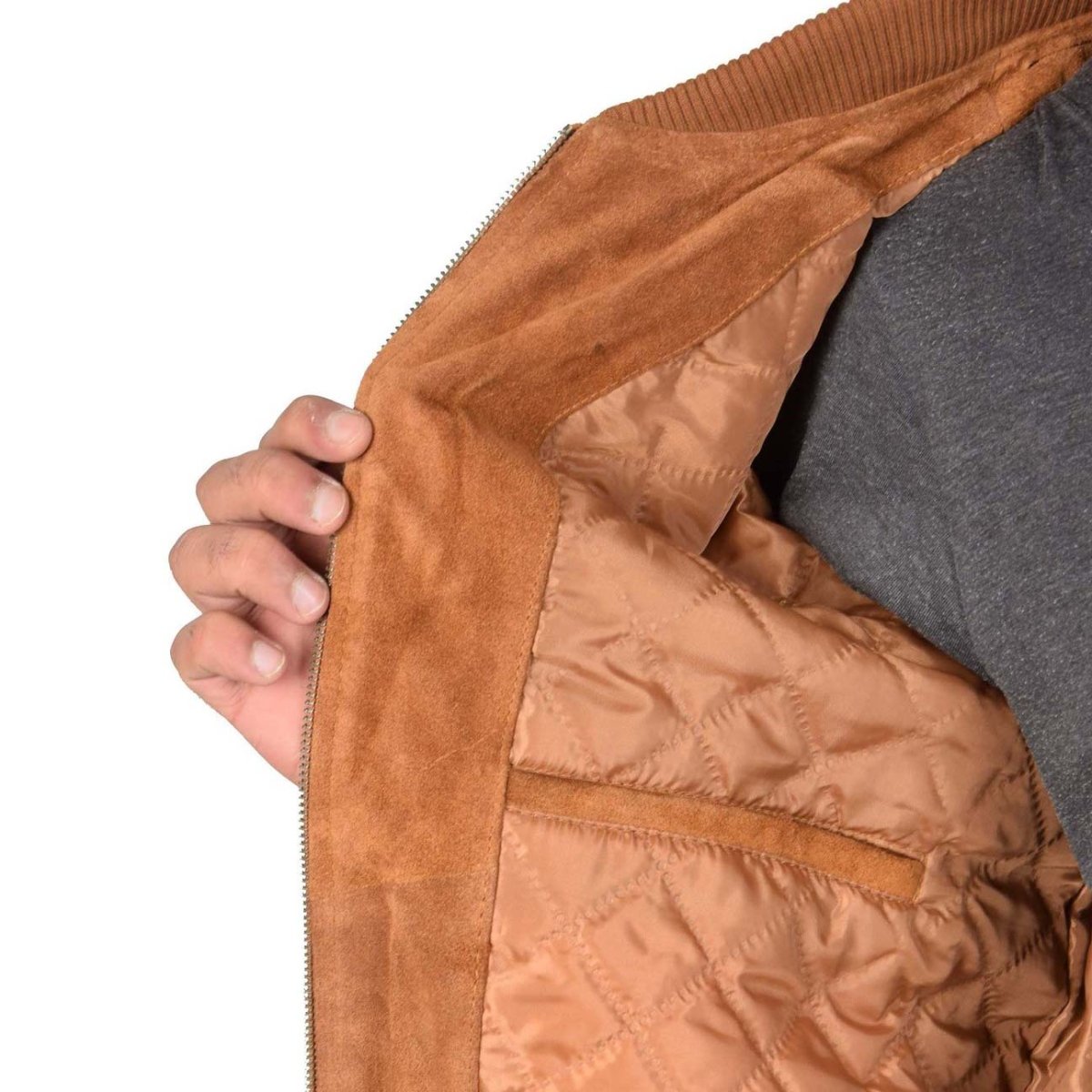 Premium Suede Bomber Jacket - Cognac Brown - RUGGAN