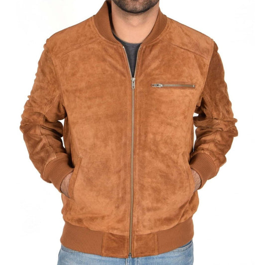 Premium Suede Bomber Jacket - Cognac Brown - RUGGAN
