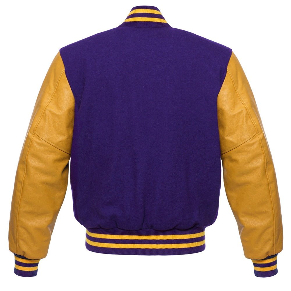 Premium Varsity Leather Jacket - Navy & Gold - RUGGAN