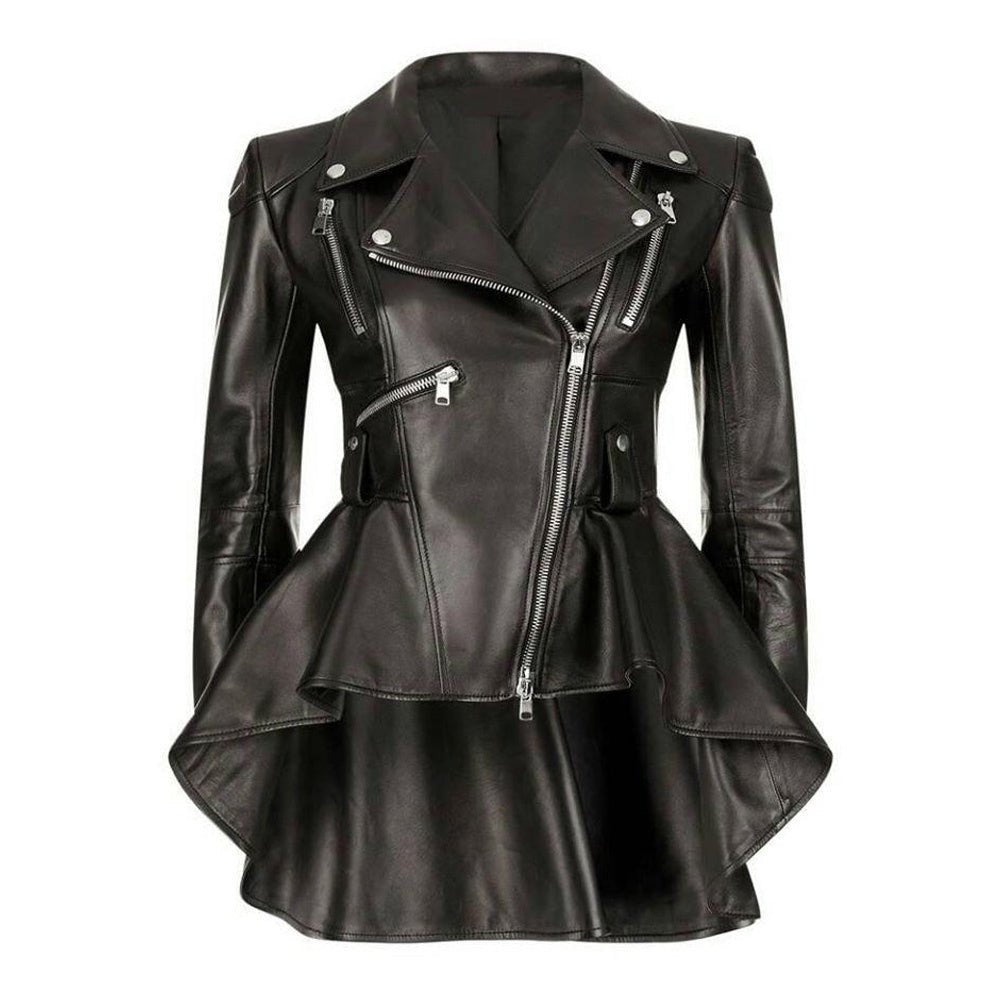 Women's Black Peplum Biker Jacket - RUGGAN