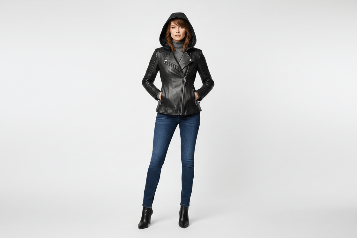 Women's Hooded Leather Jackets - RUGGAN