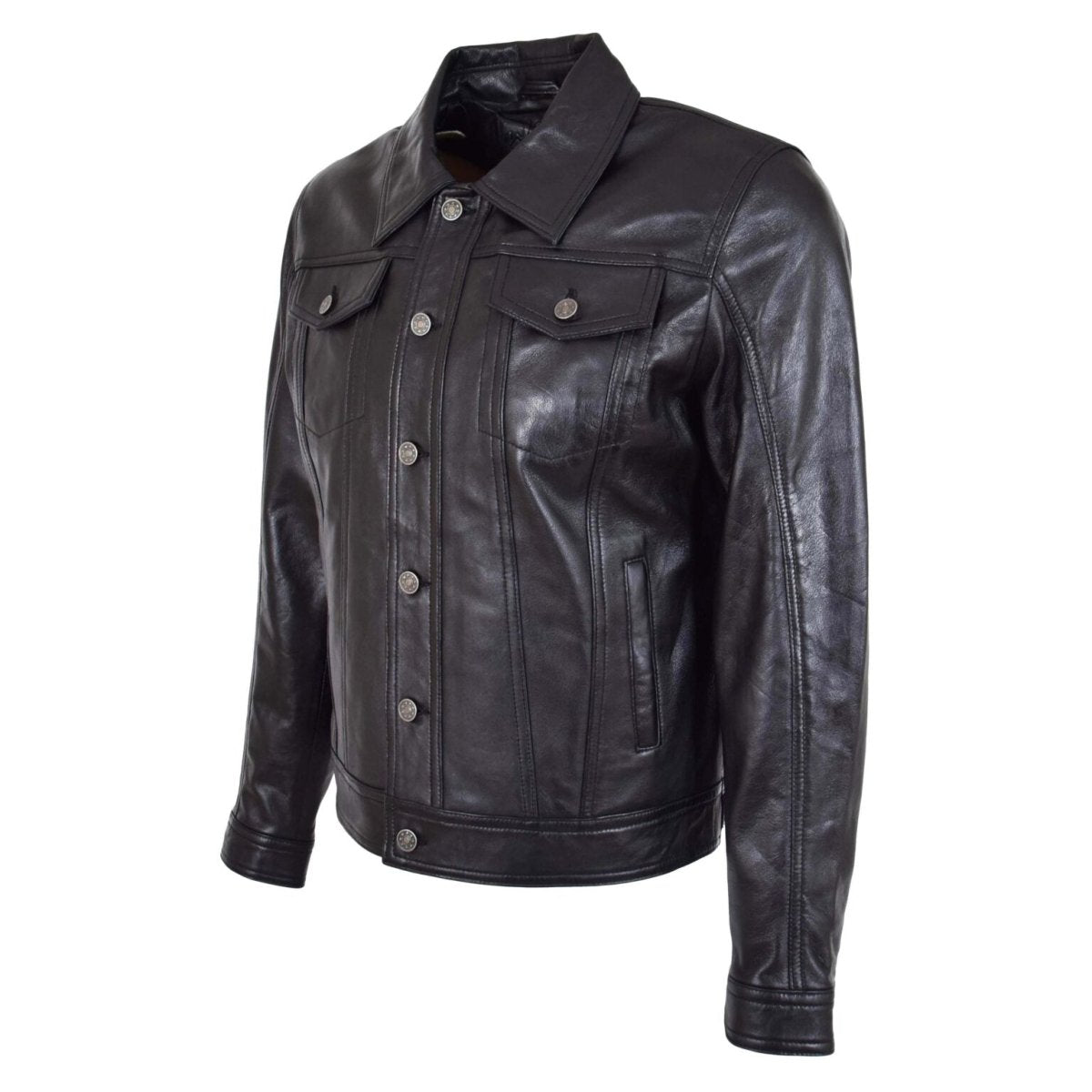 Men's Classic Black Leather Trucker Jacket - RUGGAN