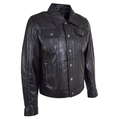 Men's Classic Black Leather Trucker Jacket - RUGGAN
