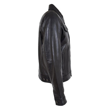 Men's Classic Black Leather Trucker Jacket - RUGGAN