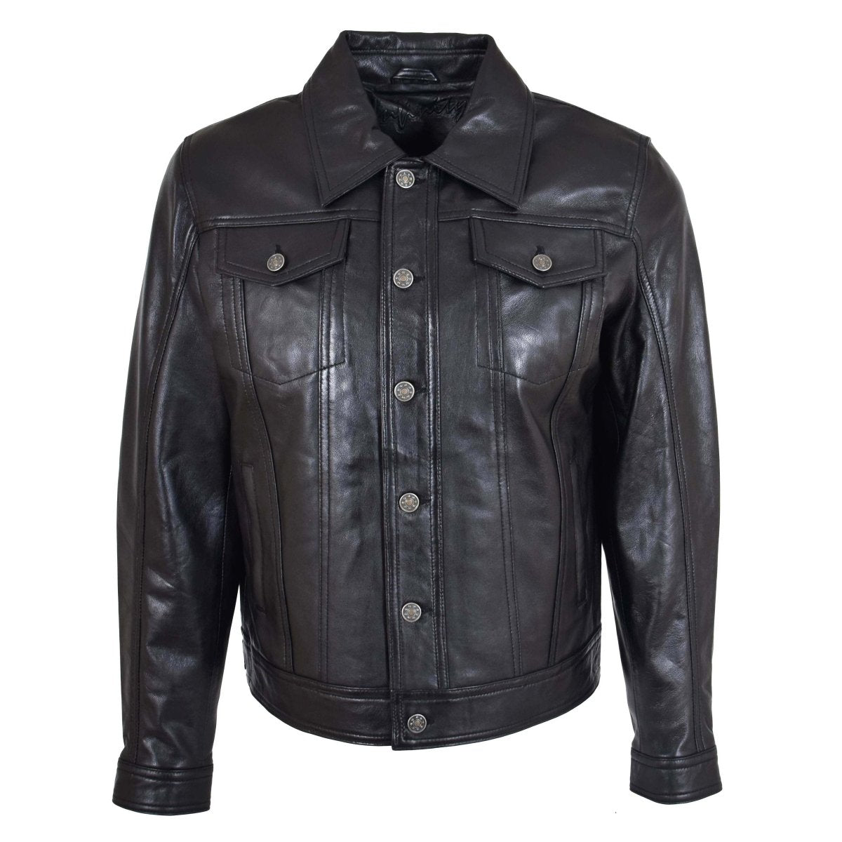 Men's Classic Black Leather Trucker Jacket - RUGGAN