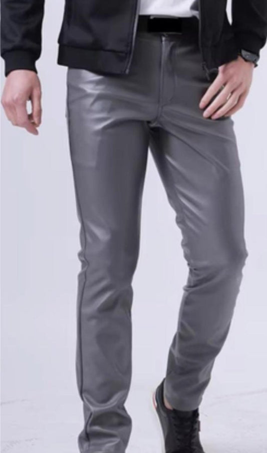 Classic Gray Genuine Leather Pants - Sophisticated Style - RUGGAN