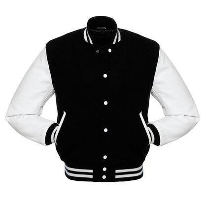 Classic Varsity Leather Jacket - Timeless Style Meets Modern Comfort Black & White - RUGGAN