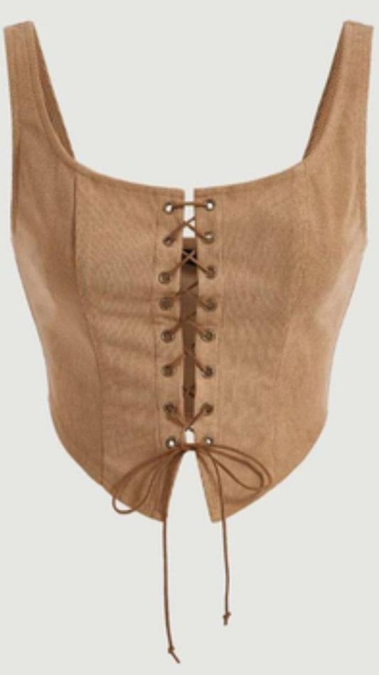 Genuine Leather Corset Vest - Tan Suede Finish - RUGGAN