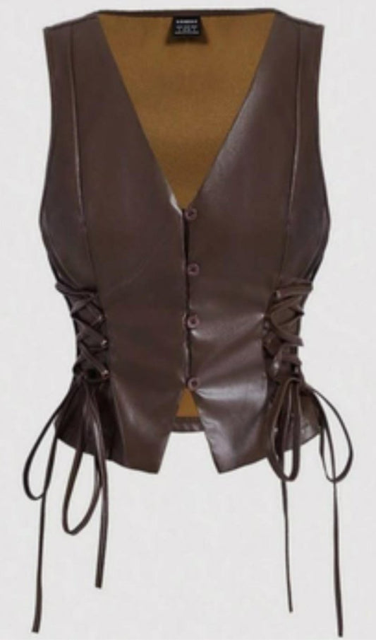Genuine Leather Lace - Up Vest - Classic Brown - RUGGAN