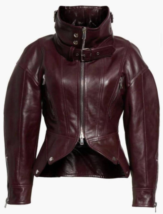 Gothic Burgundy Leather Jacket - Premium Genuine Leather with Victorian Flair - RUGGAN
