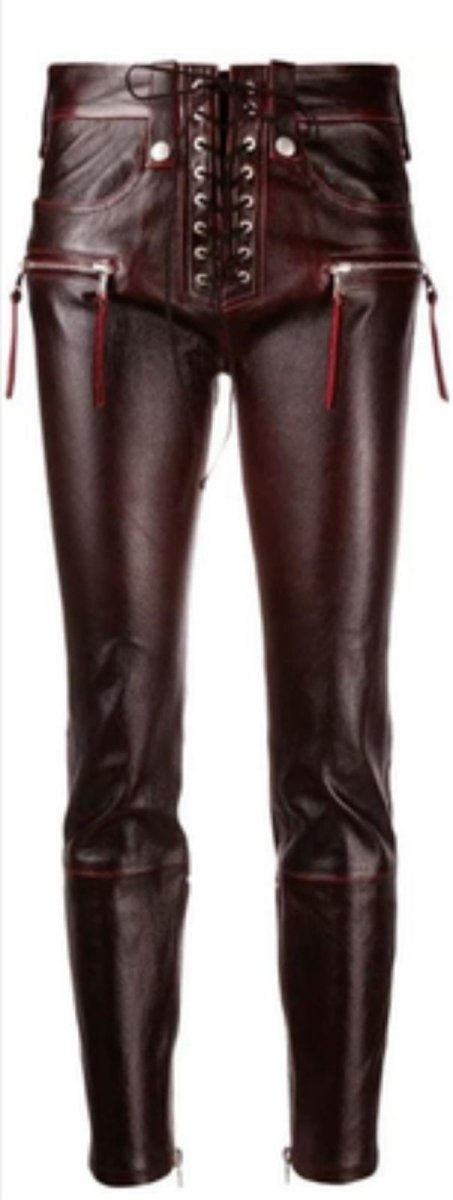 Gothic Romance Genuine Leather Pants - Burgundy Lace - Up Design - RUGGAN