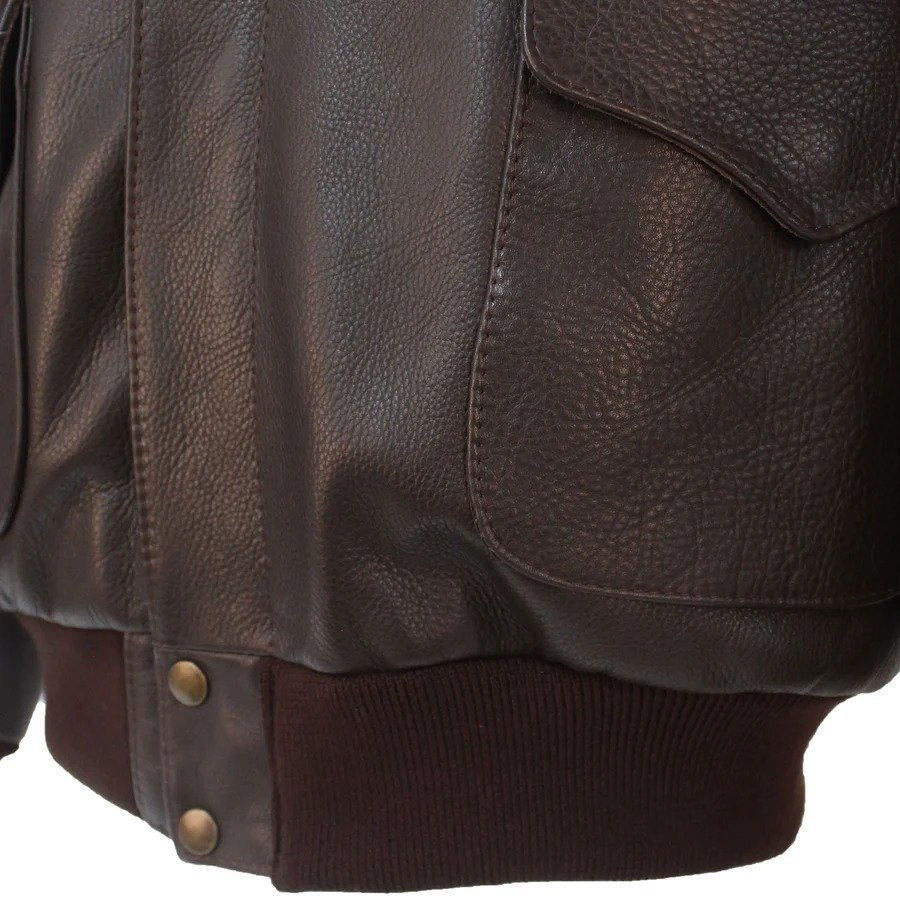 Men’s Classic Brown Leather Bomber Jacket – Military Flight Style with Ribbed Waist & Cuffs - RUGGAN