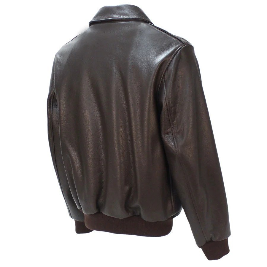 Men’s Classic Brown Leather Bomber Jacket – Military Flight Style with Ribbed Waist & Cuffs - RUGGAN