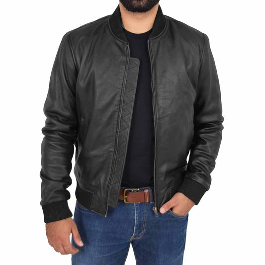 Premium Black Leather Bomber Jacket - Classic Style Meets Modern Comfort - RUGGAN