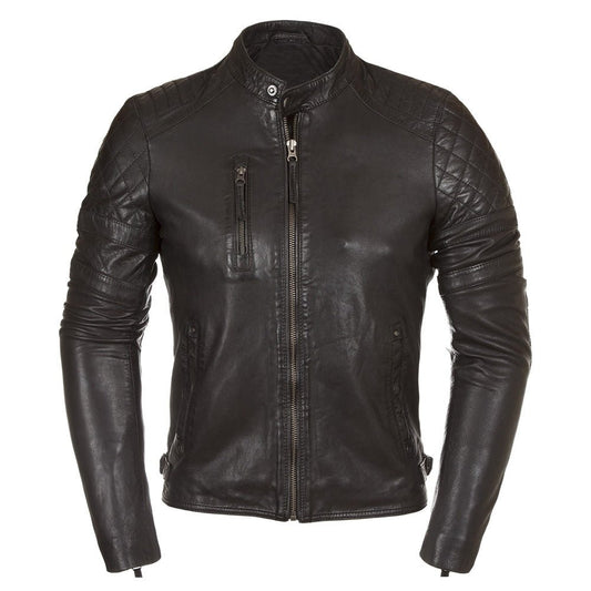 Men's Premium Black Leather Moto Jacket - RUGGAN
