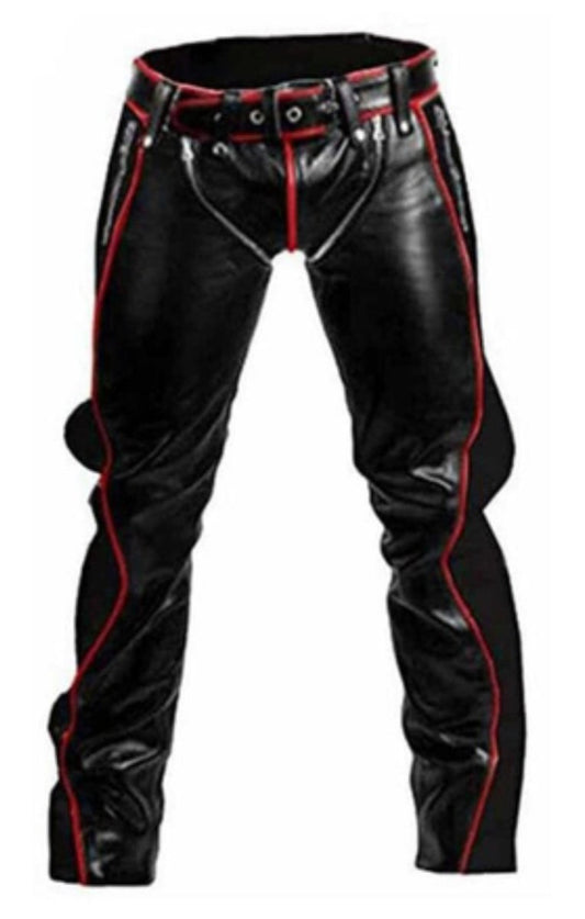 Premium Black Leather Pants with Red Piping - Racing Inspired - RUGGAN