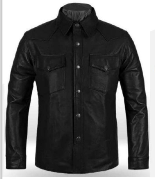 Premium Black Leather Shirt Jacket - Genuine Leather - RUGGAN