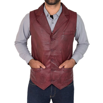 Premium Burgundy Leather Vest - Classic Tailored Style - RUGGAN