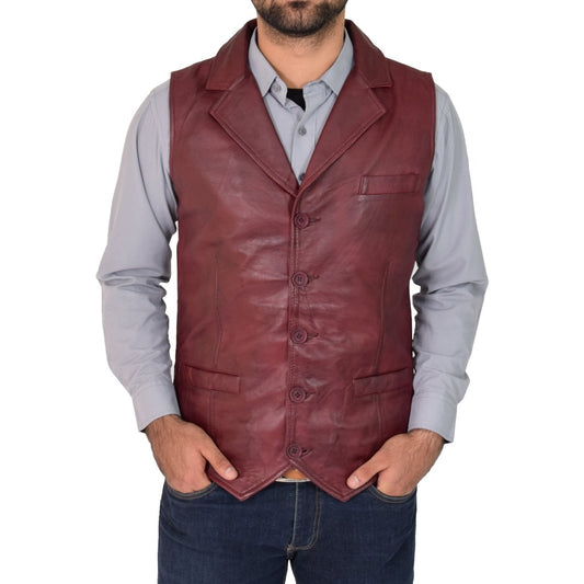 Premium Burgundy Leather Vest - Classic Tailored Style - RUGGAN