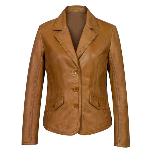 Premium Cognac Leather Blazer Jacket - RUGGAN