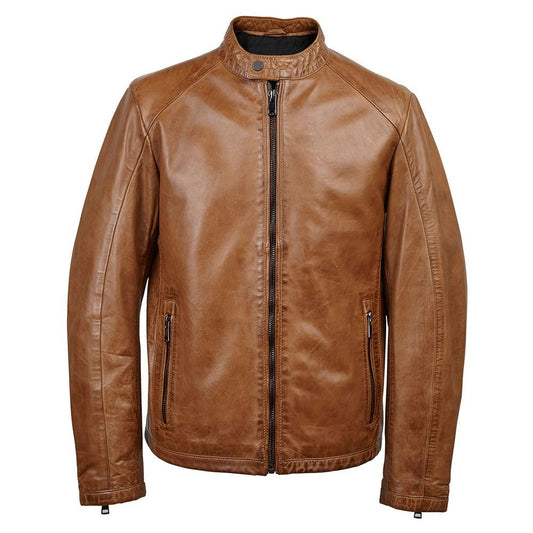 Men's Premium Cognac Leather Moto Jacket - RUGGAN